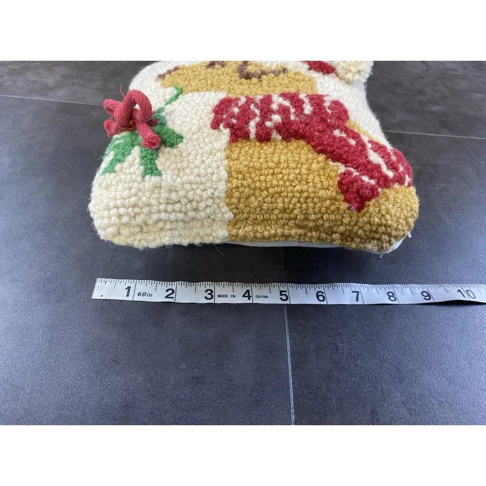 Mud Pie Mini Puppy Christmas Santa Hooked 8 inch Pillow
